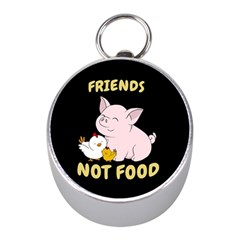 Friends Not Food - Cute Pig And Chicken Mini Silver Compasses by Valentinaart