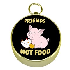 Friends Not Food - Cute Pig And Chicken Gold Compasses by Valentinaart