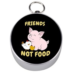 Friends Not Food - Cute Pig And Chicken Silver Compasses by Valentinaart