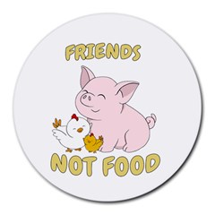 Friends Not Food - Cute Pig And Chicken Round Mousepads by Valentinaart