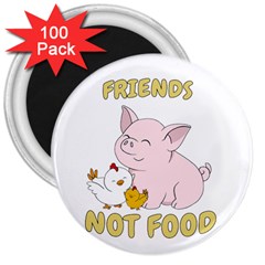 Friends Not Food - Cute Pig and Chicken 3  Magnets (100 pack)