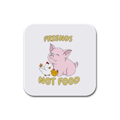 Friends Not Food - Cute Pig And Chicken Rubber Square Coaster (4 Pack)  by Valentinaart