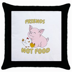 Friends Not Food - Cute Pig and Chicken Throw Pillow Case (Black)