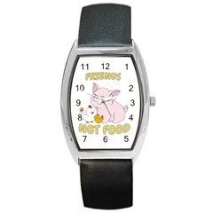 Friends Not Food - Cute Pig and Chicken Barrel Style Metal Watch