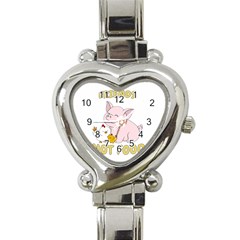 Friends Not Food - Cute Pig And Chicken Heart Italian Charm Watch by Valentinaart