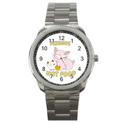 Friends Not Food - Cute Pig and Chicken Sport Metal Watch