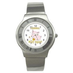 Friends Not Food - Cute Pig and Chicken Stainless Steel Watch