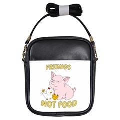 Friends Not Food - Cute Pig and Chicken Girls Sling Bags