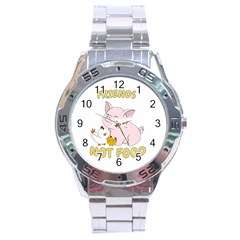 Friends Not Food - Cute Pig and Chicken Stainless Steel Analogue Watch