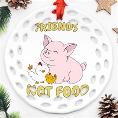 Friends Not Food - Cute Pig and Chicken Ornament (Round Filigree)