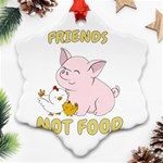 Friends Not Food - Cute Pig and Chicken Snowflake Ornament (Two Sides) Front