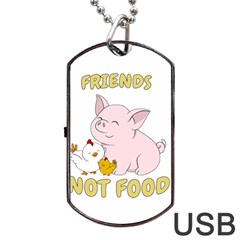 Friends Not Food - Cute Pig and Chicken Dog Tag USB Flash (One Side)