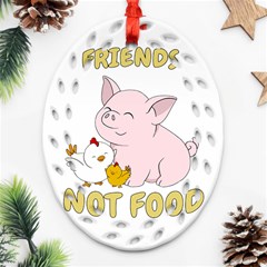 Friends Not Food - Cute Pig and Chicken Ornament (Oval Filigree)