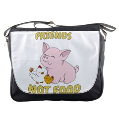 Friends Not Food - Cute Pig And Chicken Messenger Bags by Valentinaart