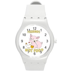 Friends Not Food - Cute Pig and Chicken Round Plastic Sport Watch (M)