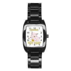 Friends Not Food - Cute Pig And Chicken Stainless Steel Barrel Watch by Valentinaart