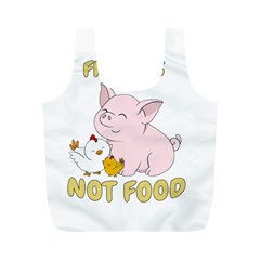 Friends Not Food - Cute Pig And Chicken Full Print Recycle Bags (m)  by Valentinaart