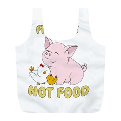 Friends Not Food - Cute Pig And Chicken Full Print Recycle Bags (l)  by Valentinaart