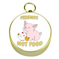 Friends Not Food - Cute Pig and Chicken Gold Compasses