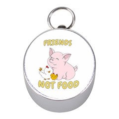 Friends Not Food - Cute Pig and Chicken Mini Silver Compasses