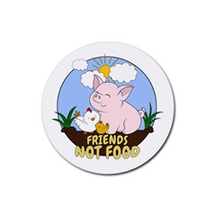 Friends Not Food - Cute Pig And Chicken Rubber Coaster (round)  by Valentinaart