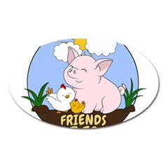 Friends Not Food - Cute Pig And Chicken Oval Magnet by Valentinaart