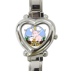 Friends Not Food - Cute Pig And Chicken Heart Italian Charm Watch by Valentinaart