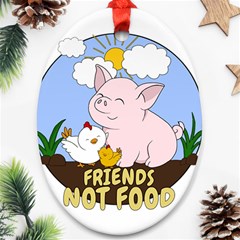 Friends Not Food - Cute Pig And Chicken Oval Ornament (two Sides) by Valentinaart