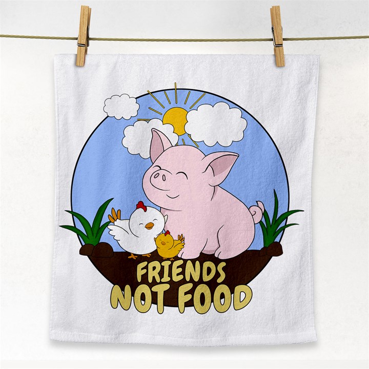 Friends Not Food - Cute Pig and Chicken Face Towel