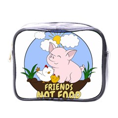 Friends Not Food - Cute Pig And Chicken Mini Toiletries Bags by Valentinaart