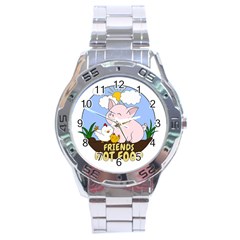 Friends Not Food - Cute Pig And Chicken Stainless Steel Analogue Watch by Valentinaart