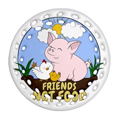 Friends Not Food - Cute Pig And Chicken Round Filigree Ornament (two Sides) by Valentinaart