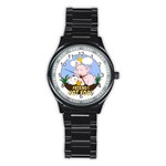 Friends Not Food - Cute Pig and Chicken Stainless Steel Round Watch Front