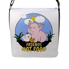 Friends Not Food - Cute Pig And Chicken Flap Messenger Bag (l)  by Valentinaart