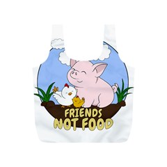 Friends Not Food - Cute Pig And Chicken Full Print Recycle Bags (s)  by Valentinaart