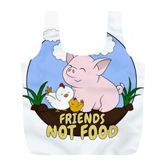 Friends Not Food - Cute Pig And Chicken Full Print Recycle Bags (l)  by Valentinaart