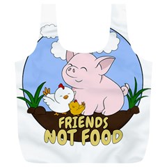 Friends Not Food - Cute Pig And Chicken Full Print Recycle Bags (l)  by Valentinaart