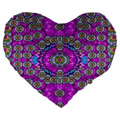 Spring Time In Colors And Decorative Fantasy Bloom Large 19  Premium Flano Heart Shape Cushions by pepitasart