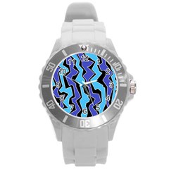 Vertical Blues Polynoise Round Plastic Sport Watch (l) by jumpercat