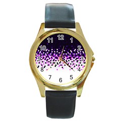 Flat Tech Camouflage Reverse Purple Round Gold Metal Watch by jumpercat