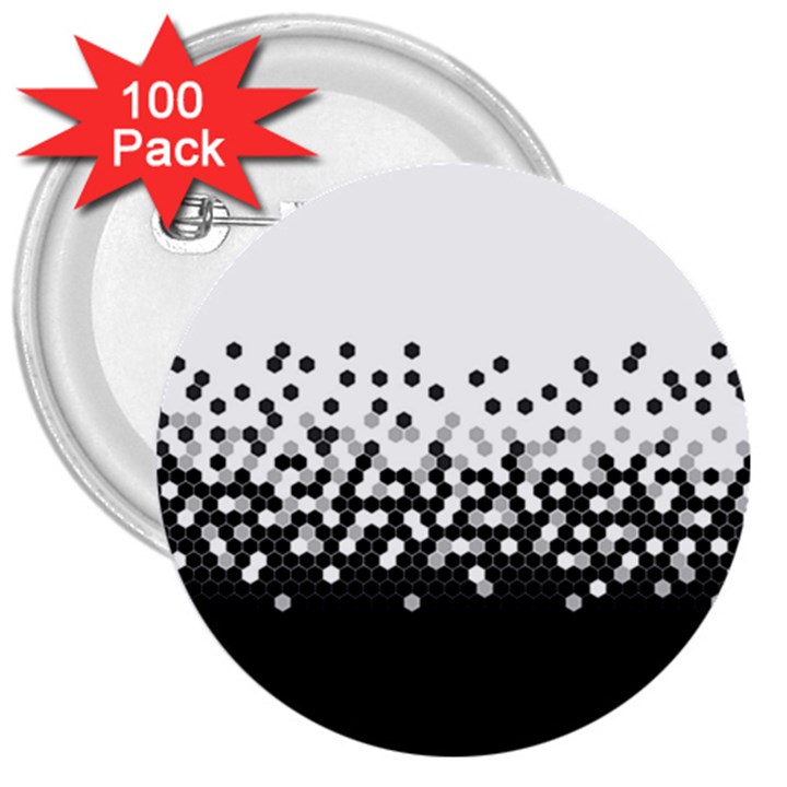 Flat Tech Camouflage White And Black 3  Buttons (100 pack) 