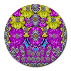 Fantasy Bloom In Spring Time Lively Colors Round Mousepads by pepitasart