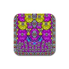 Fantasy Bloom In Spring Time Lively Colors Rubber Square Coaster (4 Pack)  by pepitasart