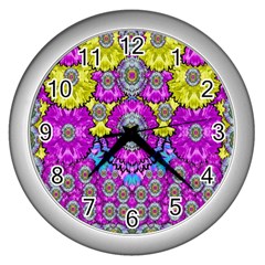 Fantasy Bloom In Spring Time Lively Colors Wall Clocks (silver)  by pepitasart