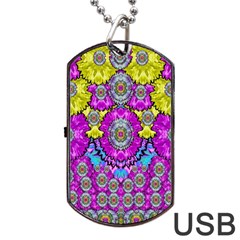 Fantasy Bloom In Spring Time Lively Colors Dog Tag Usb Flash (two Sides) by pepitasart