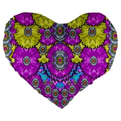 Fantasy Bloom In Spring Time Lively Colors Large 19  Premium Flano Heart Shape Cushions by pepitasart