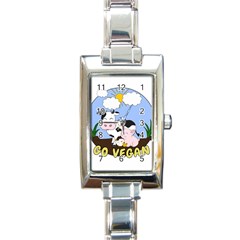 Friends Not Food - Cute Pig And Chicken Rectangle Italian Charm Watch by Valentinaart