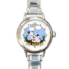 Friends Not Food - Cute Pig And Chicken Round Italian Charm Watch by Valentinaart