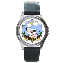 Friends Not Food - Cute Pig And Chicken Round Metal Watch by Valentinaart