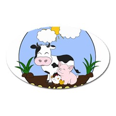 Friends Not Food - Cute Pig And Chicken Oval Magnet by Valentinaart